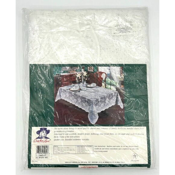 Quaker Lace 70" Round Lace Tablecloth Camelot Floral #44421 White NWT USA Made - Picture 2 of 9